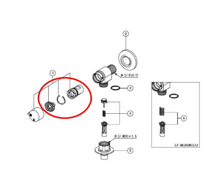 洗濯水栓上部分解図