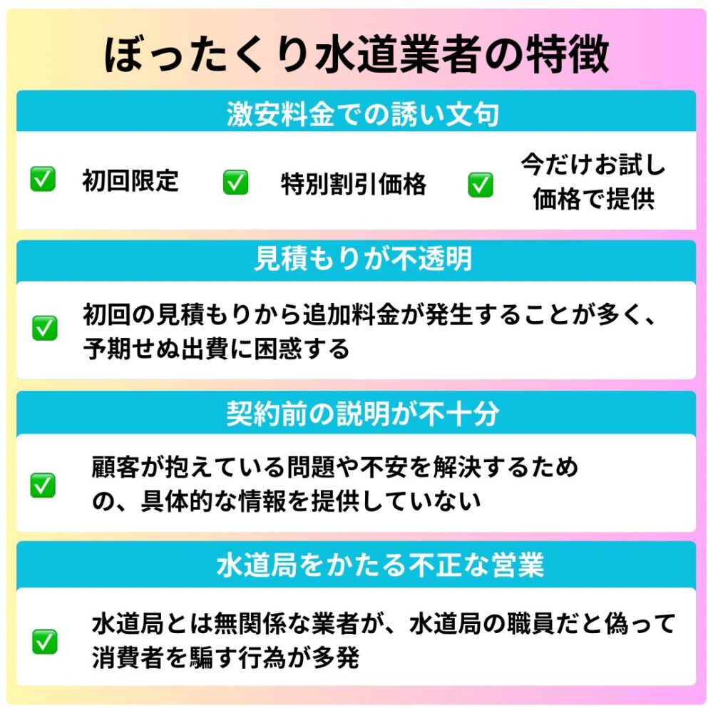 ぼったぐり水道業者の特徴