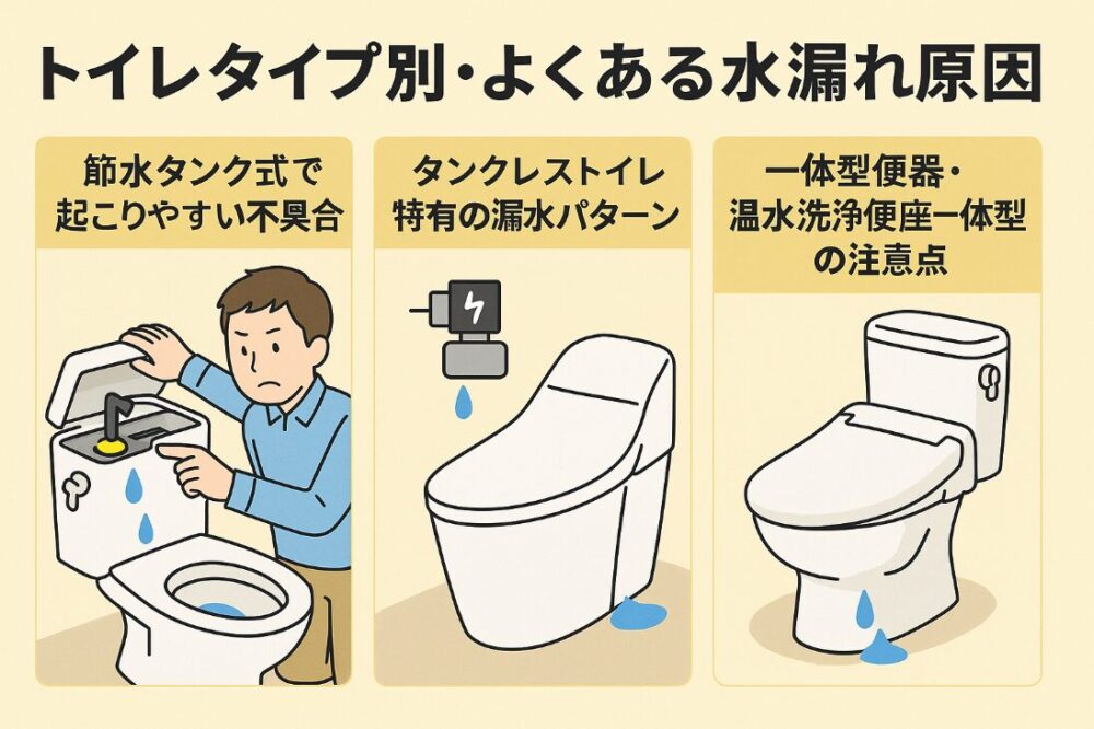 トイレタイプ別・よくある水漏れ原因
