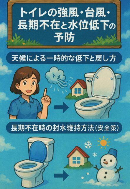 強風・台風・長期不在と水位低下の予防