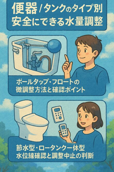 便器/タンクのタイプ別：安全にできる水量調整