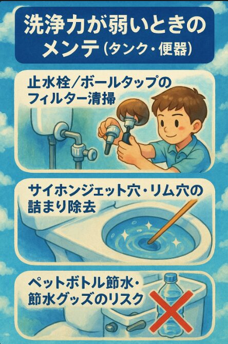 洗浄力が弱いときのメンテ（タンク・便器）