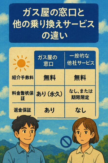 ガス屋の窓口と他の乗り換えサービスの違い
