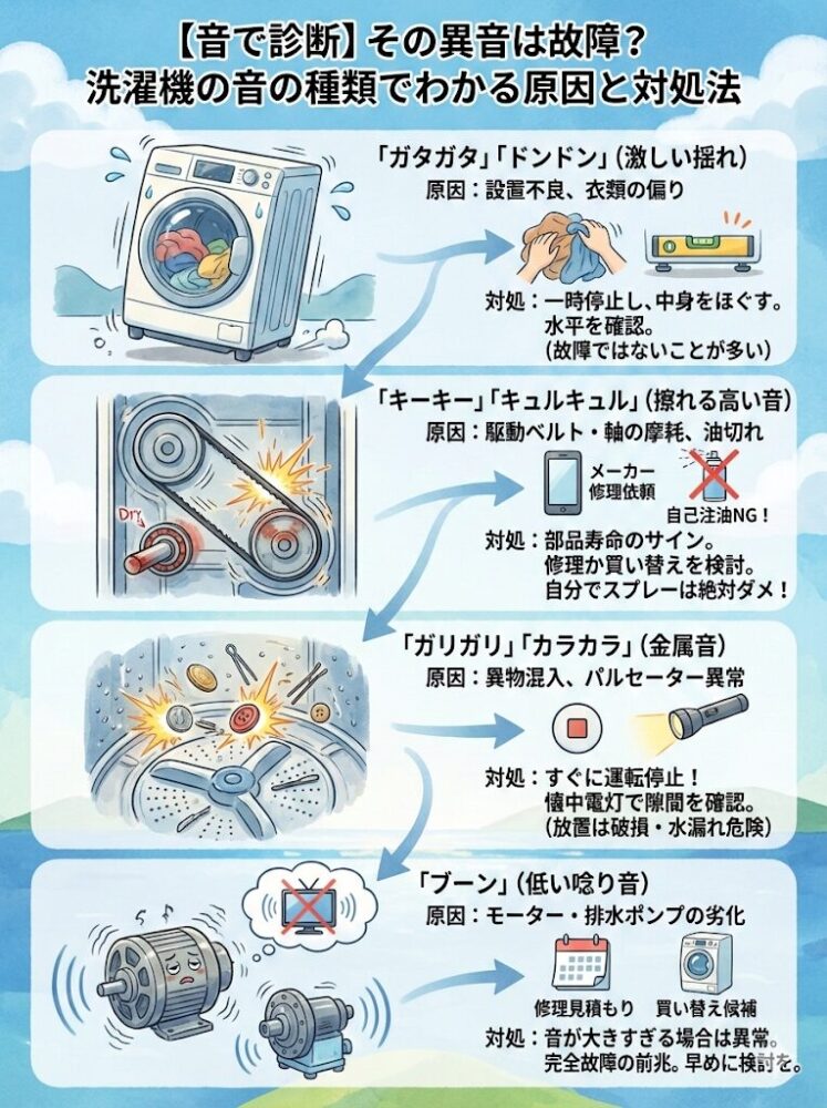 [Diagnosis-by-Sound]-Is-that-strange-noise-a-malfunction?-The-cause-can-be-determined-by-the-type-of-sound,-such-as-"rattling"-or-"squeaking."