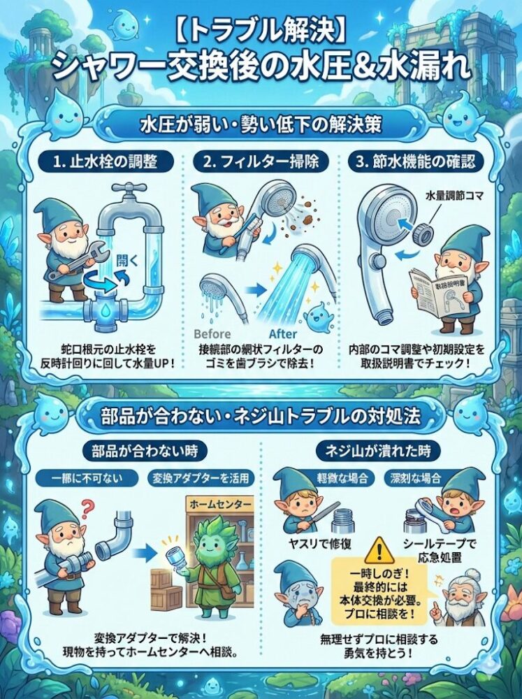 [Troubleshooting]-What-to-do-if-the-water-pressure-is-weak-or-the-water-leak-won't-stop-after-replacement?