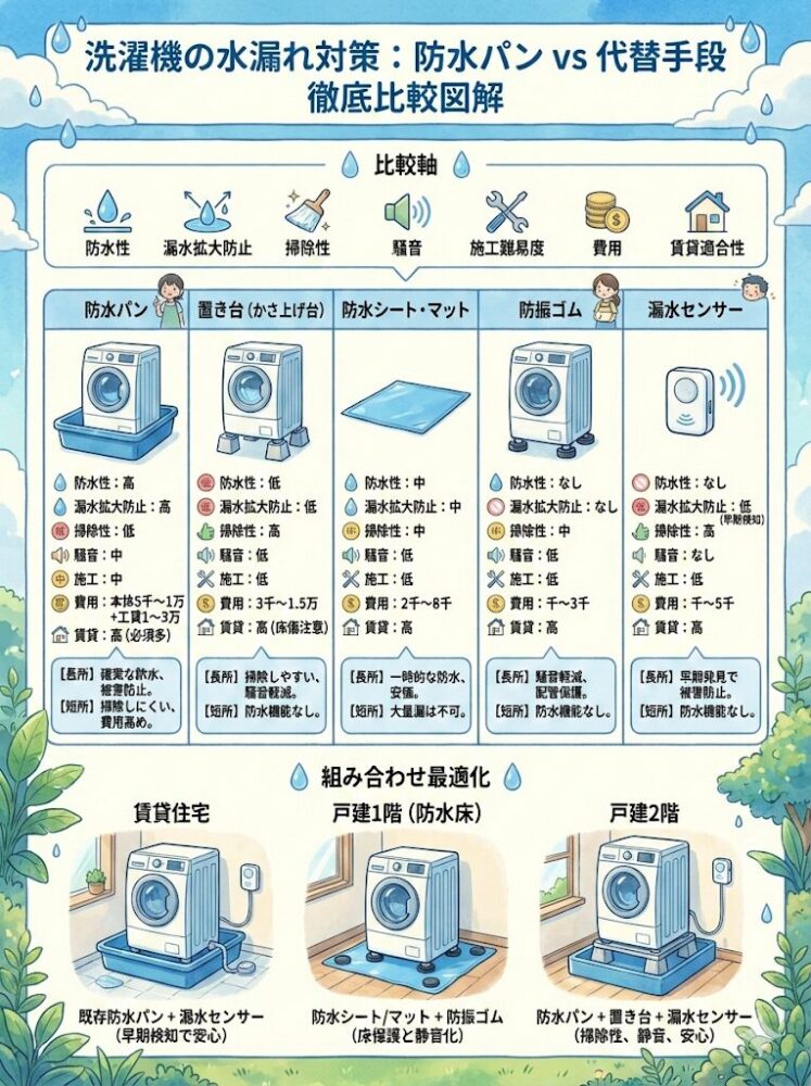 Waterproofing pan vs. alternatives comparison chart