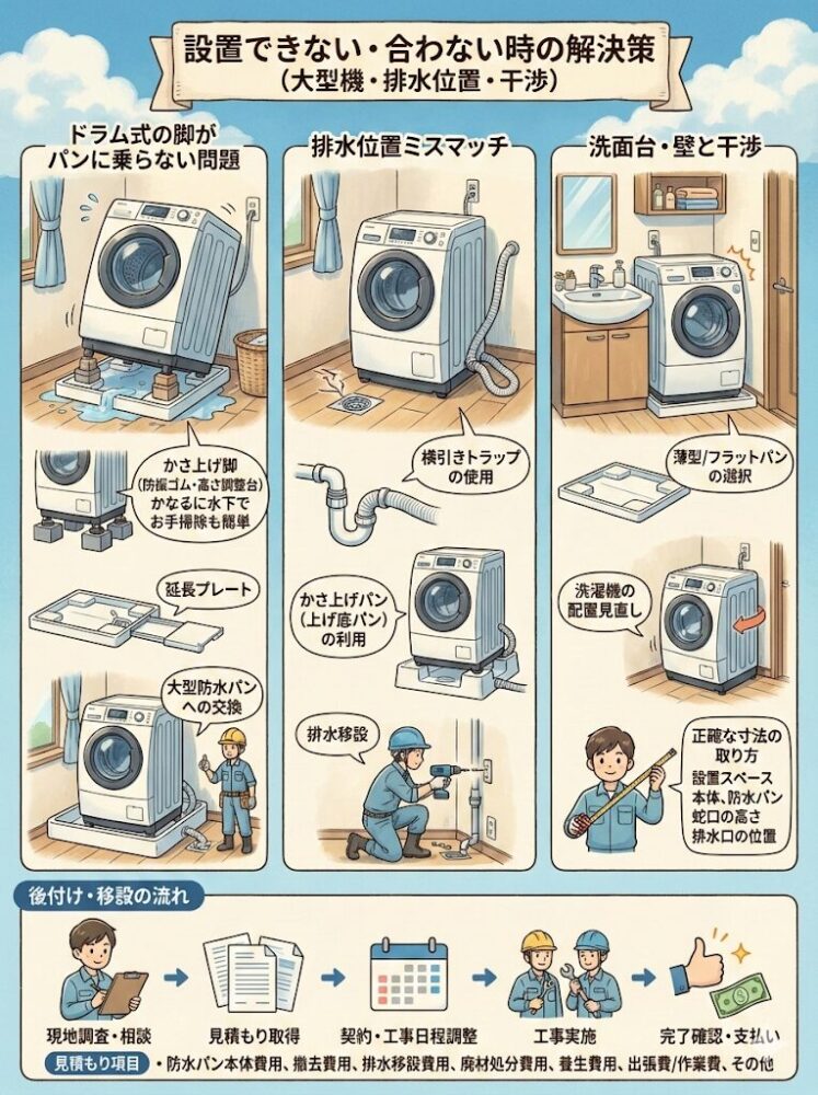 Solutions for when installation is not possible or does not fit (large machines, drainage position, interference)