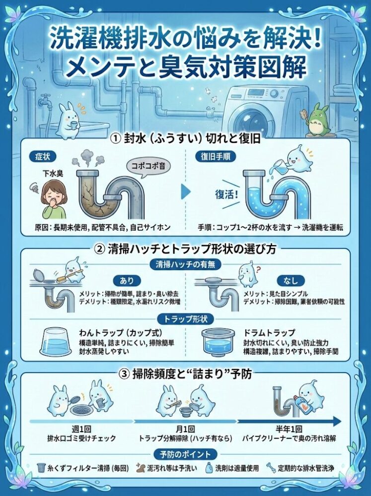 Maintenance-and-odor-control-(water-seals,-traps,-cleaning-hatches)