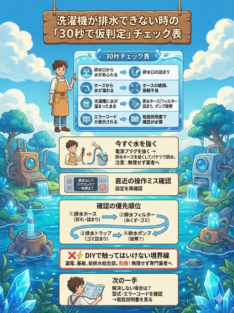 "30-second-provisional-judgment"-checklist-when-your-washing-machine-won't-drain