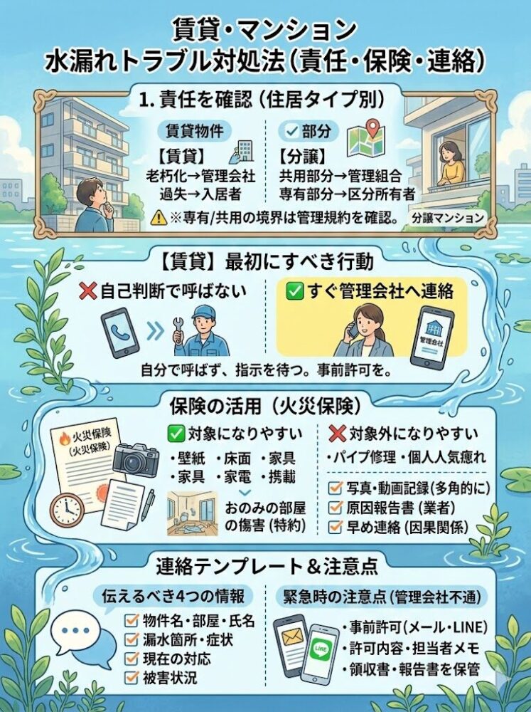 Scope-of-responsibility,-insurance,-and-contact-methods-when-a-water-leak-occurs-in-a-rental-property-or-apartment