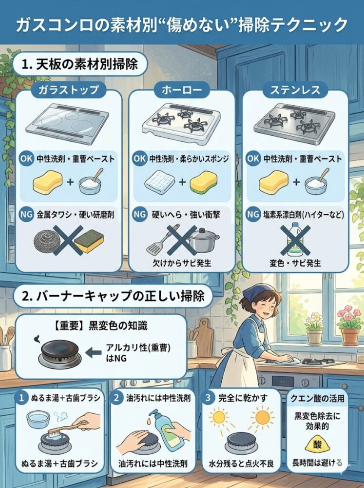 Cleaning-techniques-for-gas-stoves-that-won't-damage-them,-based-on-their-material.