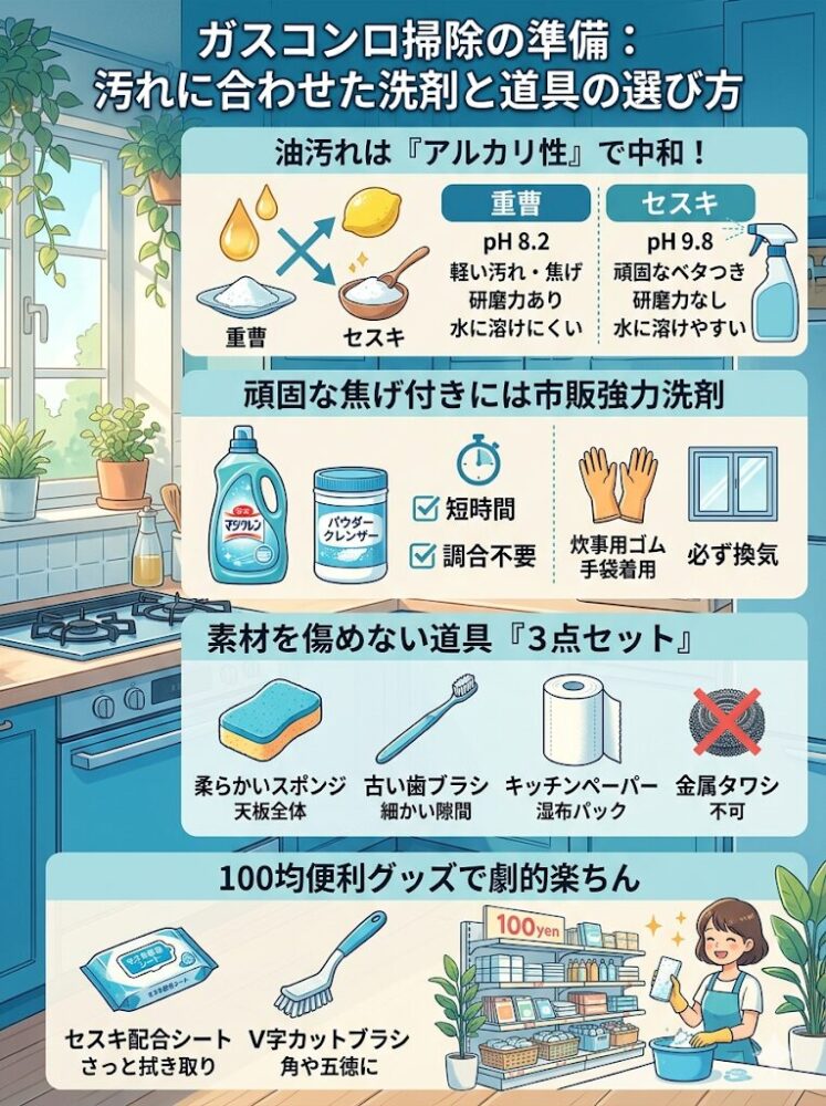 Preparing-to-clean-your-gas-stove:-Choosing-the-right-detergent-and-tools-for-different-types-of-dirt