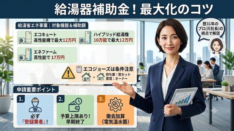 歴31年のプロが解説｜給湯器の補助金（2026年）対象機種・エコジョーズ交換の落とし穴！ 