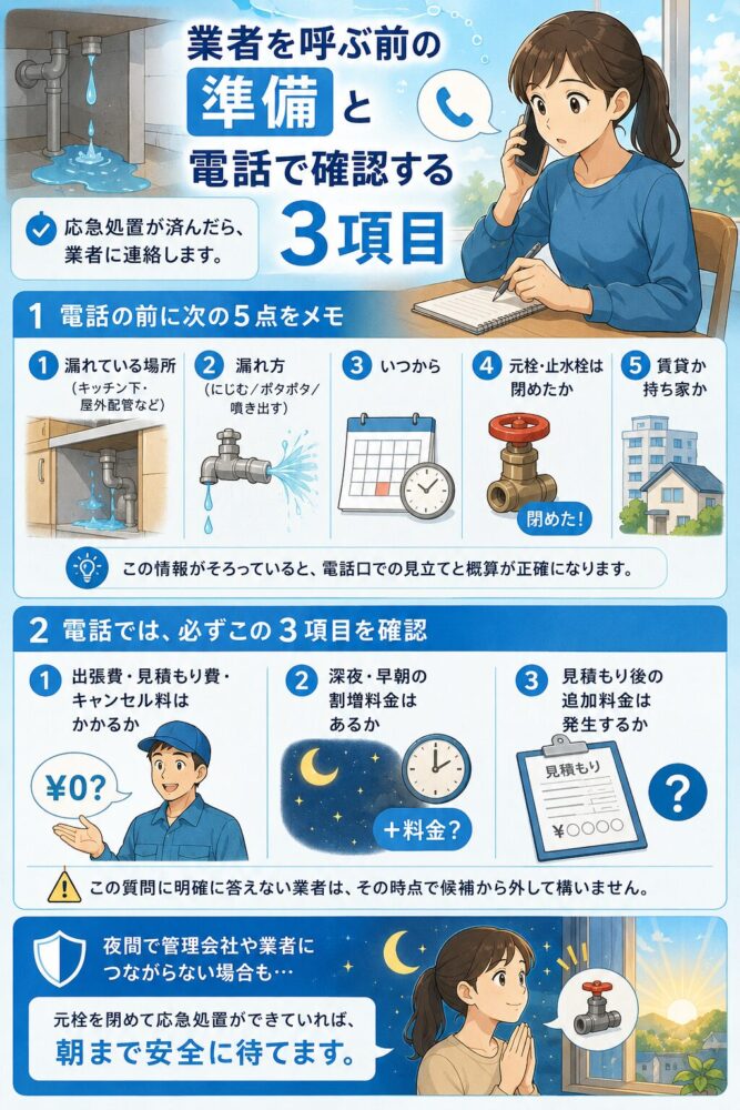 Preparations-to-make-before-calling-a-service-provider,-and-three-points-to-confirm-over-the-phone.