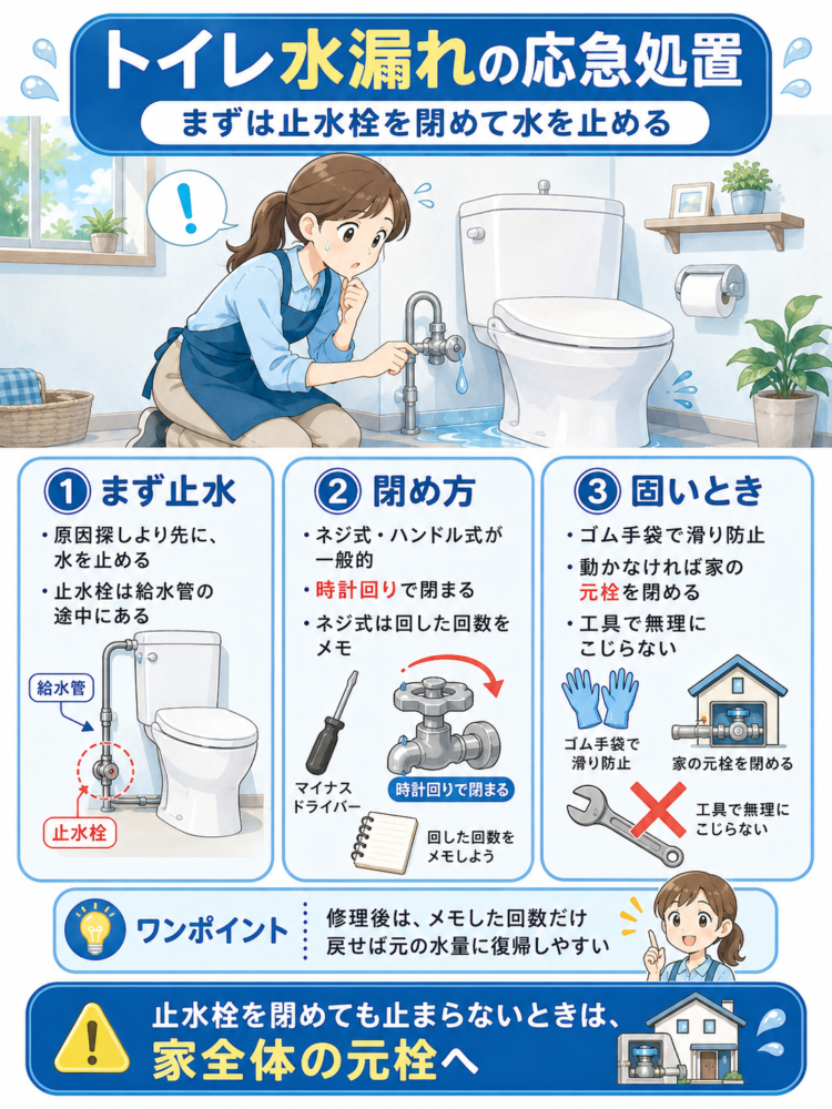 Emergency-measure:-First,-close-the-water-shut-off-valve-to-stop-the-water-flow.