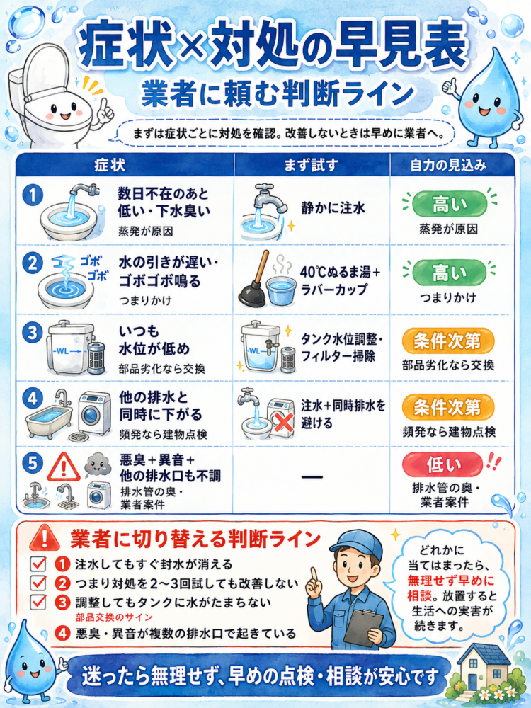 Quick-reference-chart-matching-symptoms-with-solutions,-and-guidelines-for-deciding-when-to-hire-a-professional.