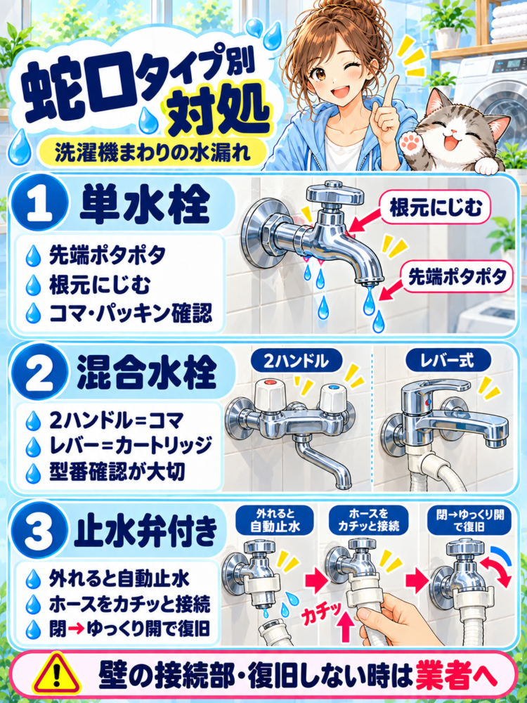Troubleshooting by Faucet Type (Single-Handle Faucet / Mixing Faucet / Faucet with Emergency Shut-off Valve)