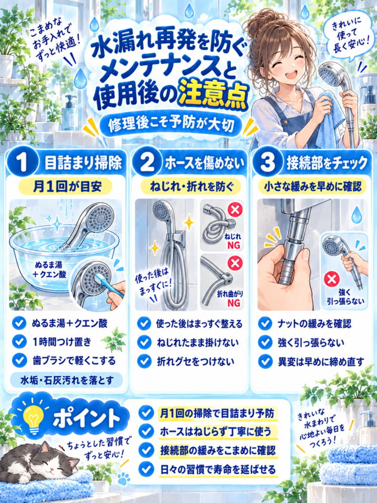 Maintenance-to-prevent-recurrence-of-water-leaks-and-precautions-after-use