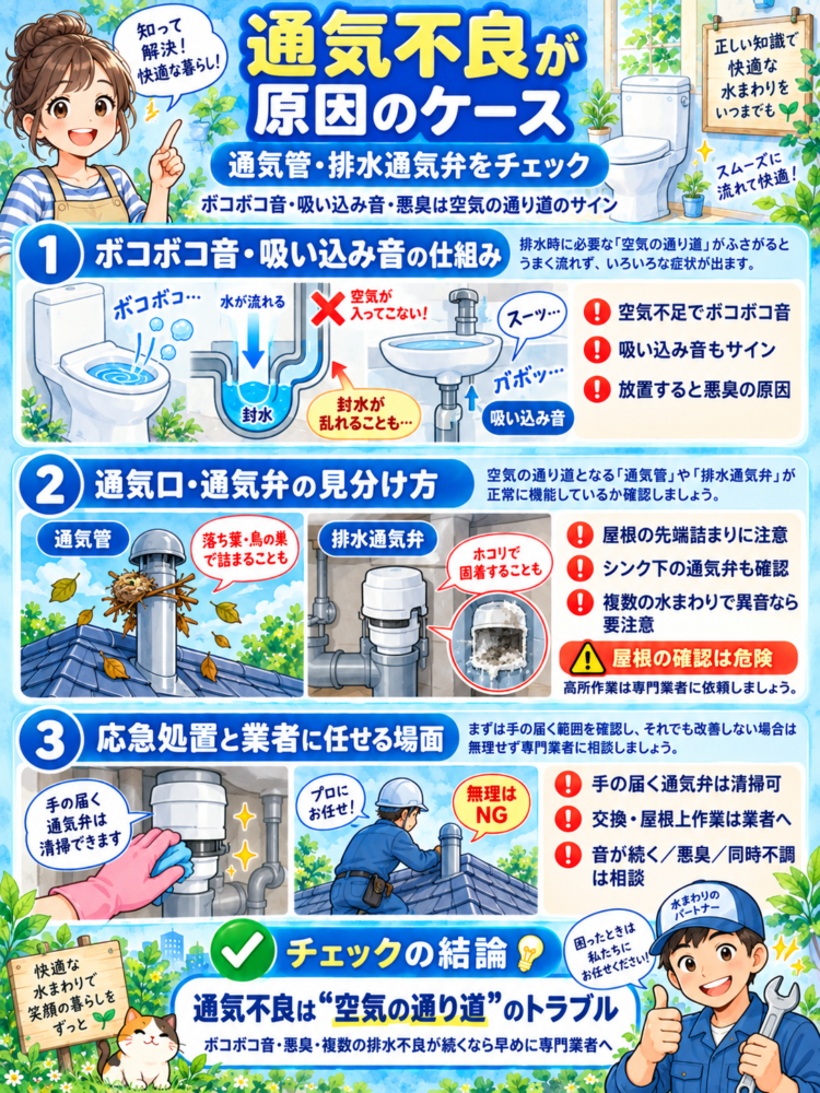 Cases caused by poor ventilation (vent pipes/drainage vent valves)