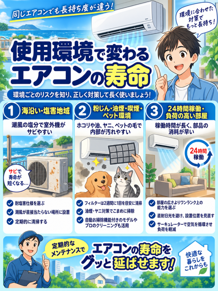 Air Conditioner Lifespan Based on Usage Environment: Risks by Environment and Tips for Longevity