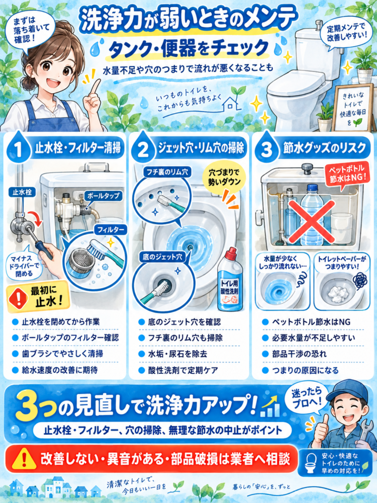 Maintenance for Weak Flushing Power (Tank & Toilet Bowl)