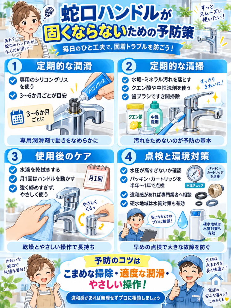 Preventive measures to keep faucet handles from becoming stiff