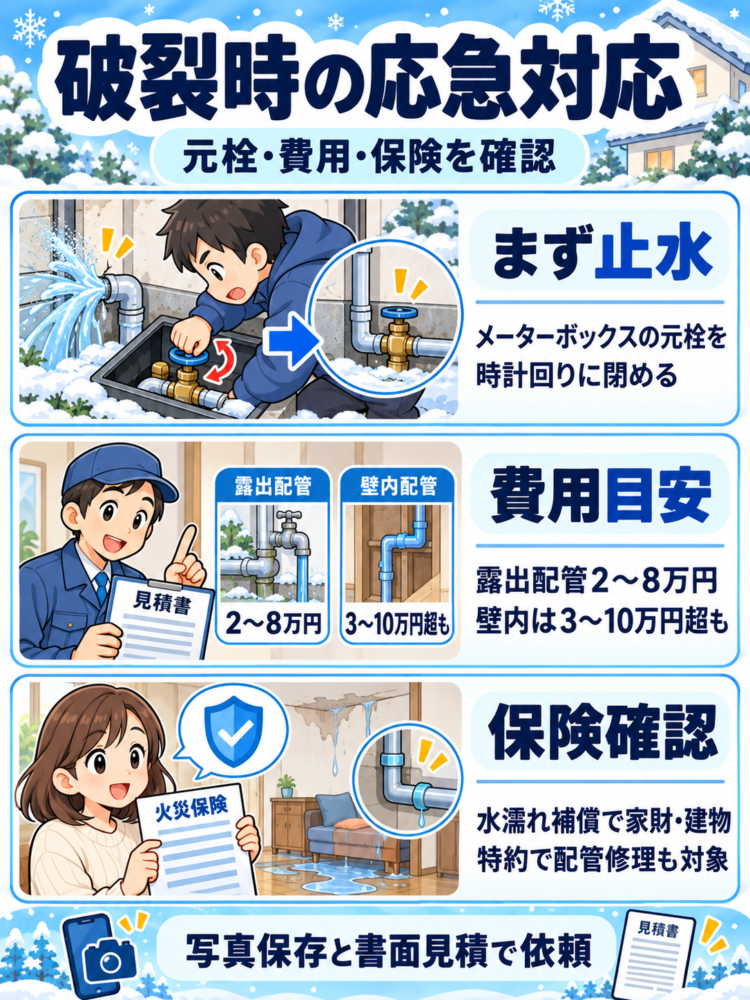Emergency measures and repair costs for a burst water pipe
