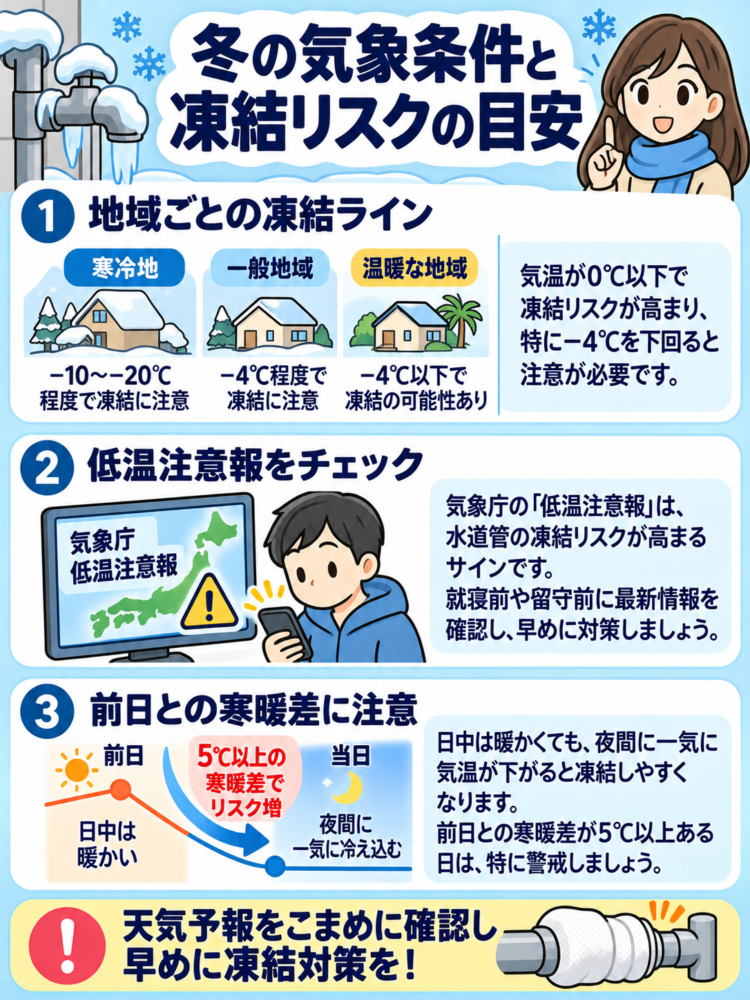 Winter weather conditions and guidelines for freezing risk