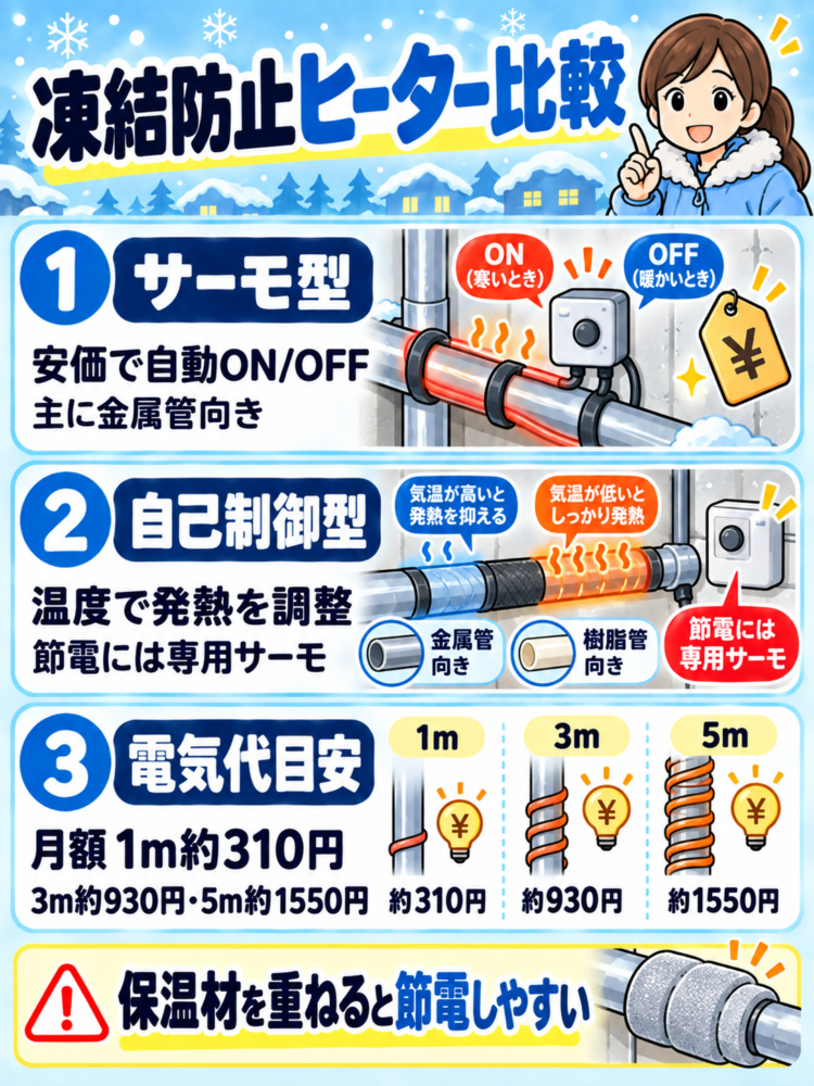 [In-Depth Comparison] Types of Freeze-Protection Heaters and Estimated Electricity Costs
